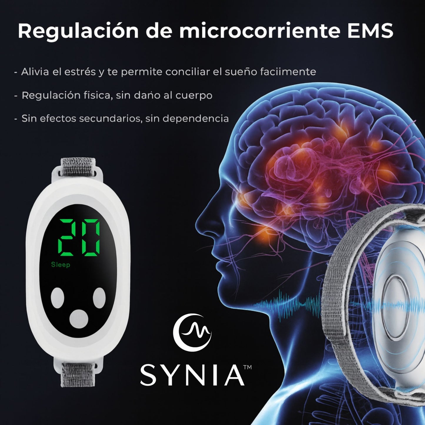 Ilustración del efecto neuroeléctrico del dispositivo SYNIA™ sobre el cerebro