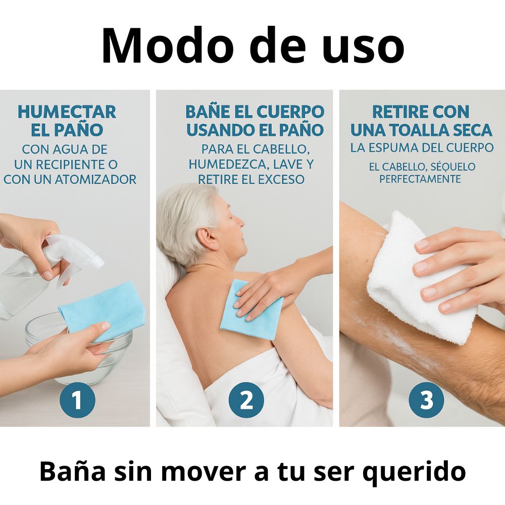 Paños Jabonosos Desechables – Baño en Seco Sin Enjuague | Cuidado Digno para Personas en Cama o con Movilidad Reducida | Cero irritante | 10 Piezas | Año Cero