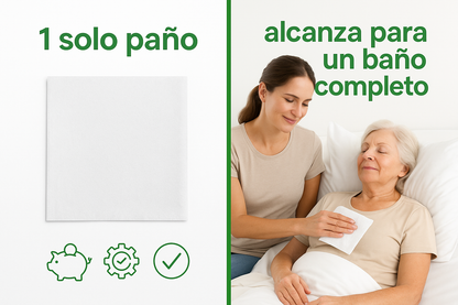 Paños Jabonosos Desechables – Baño en Seco Sin Enjuague | Cuidado Digno para Personas en Cama o con Movilidad Reducida | Cero irritante | 10 Piezas | Año Cero