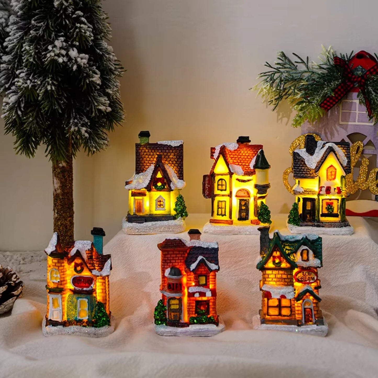 Light Up Christmas Mini Village Houses Resin Christmas House