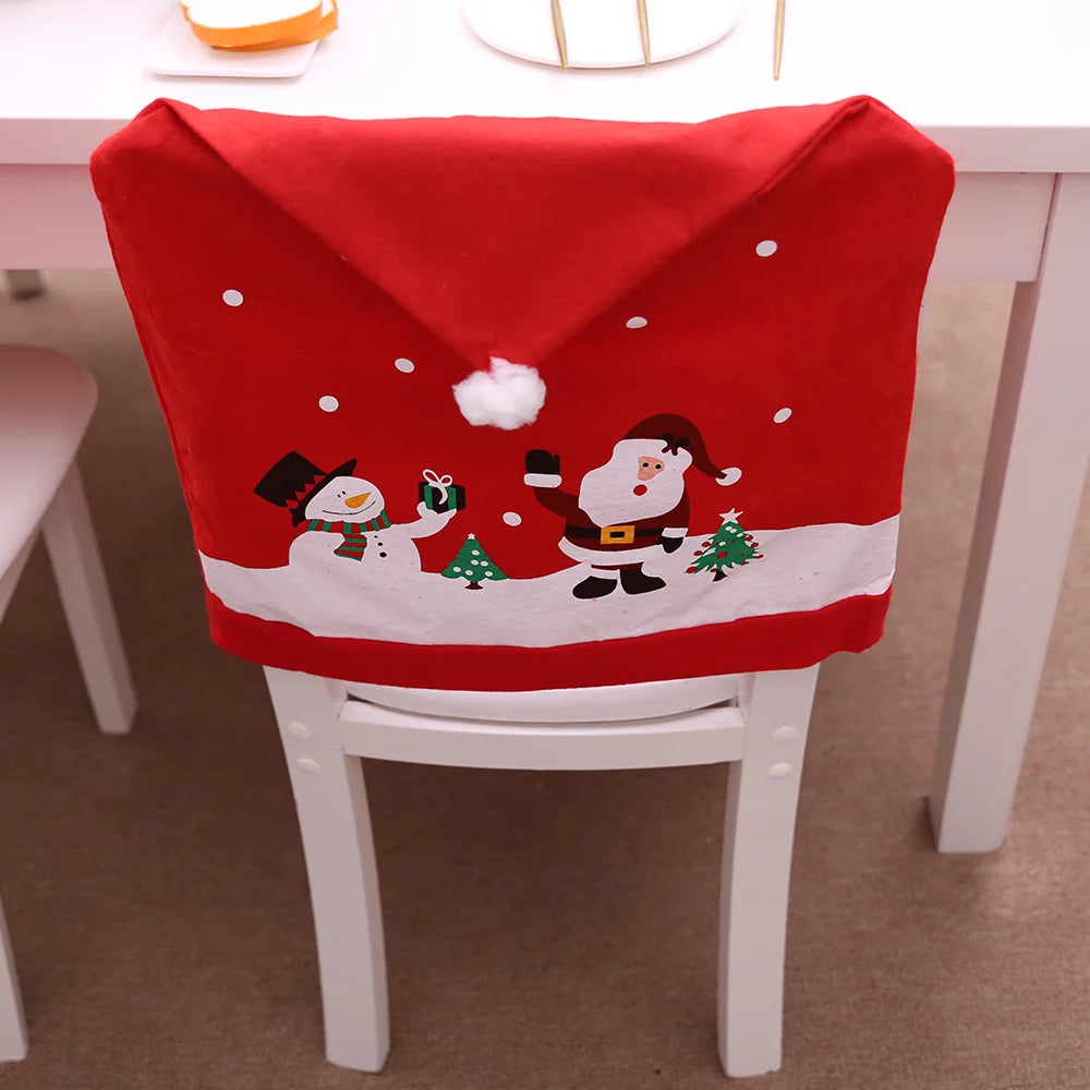 Xmas Chair Cover Dining Table Santa Claus Snowman