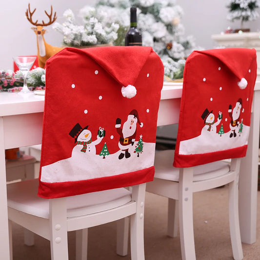 Xmas Chair Cover Dining Table Santa Claus Snowman