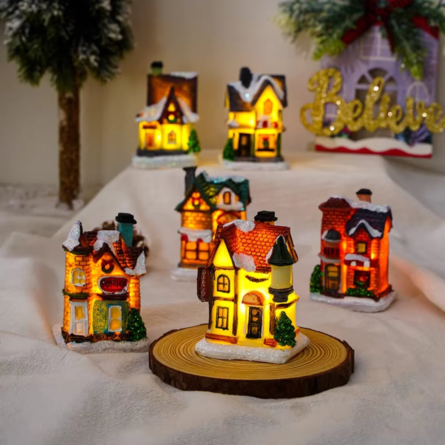 Light Up Christmas Mini Village Houses Resin Christmas House