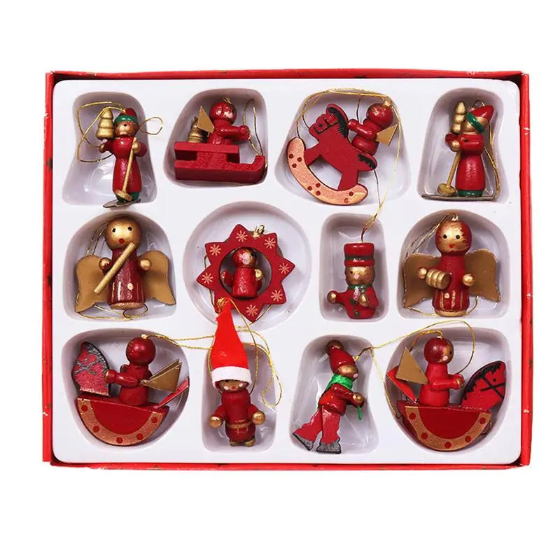 12pcs/set Wooden Christmas Ornaments Miniature