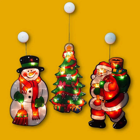 LED Christmas Lights Waterproof Snowman Santa Claus Sucker Lights Window Hanging Ornaments New Year Christmas Decor For Home