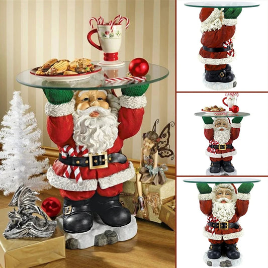 Santa Claus Sculptural Glass Topped Holiday Table