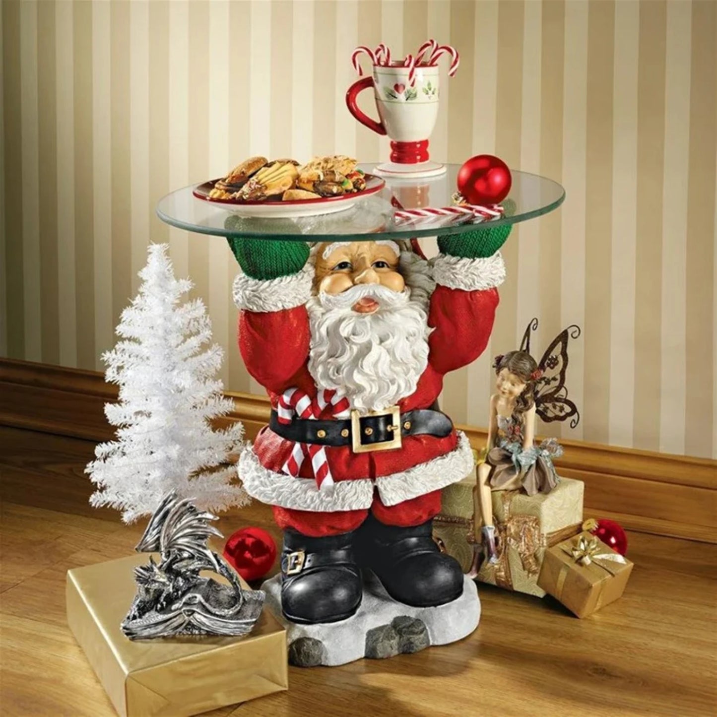 Santa Claus Sculptural Glass Topped Holiday Table